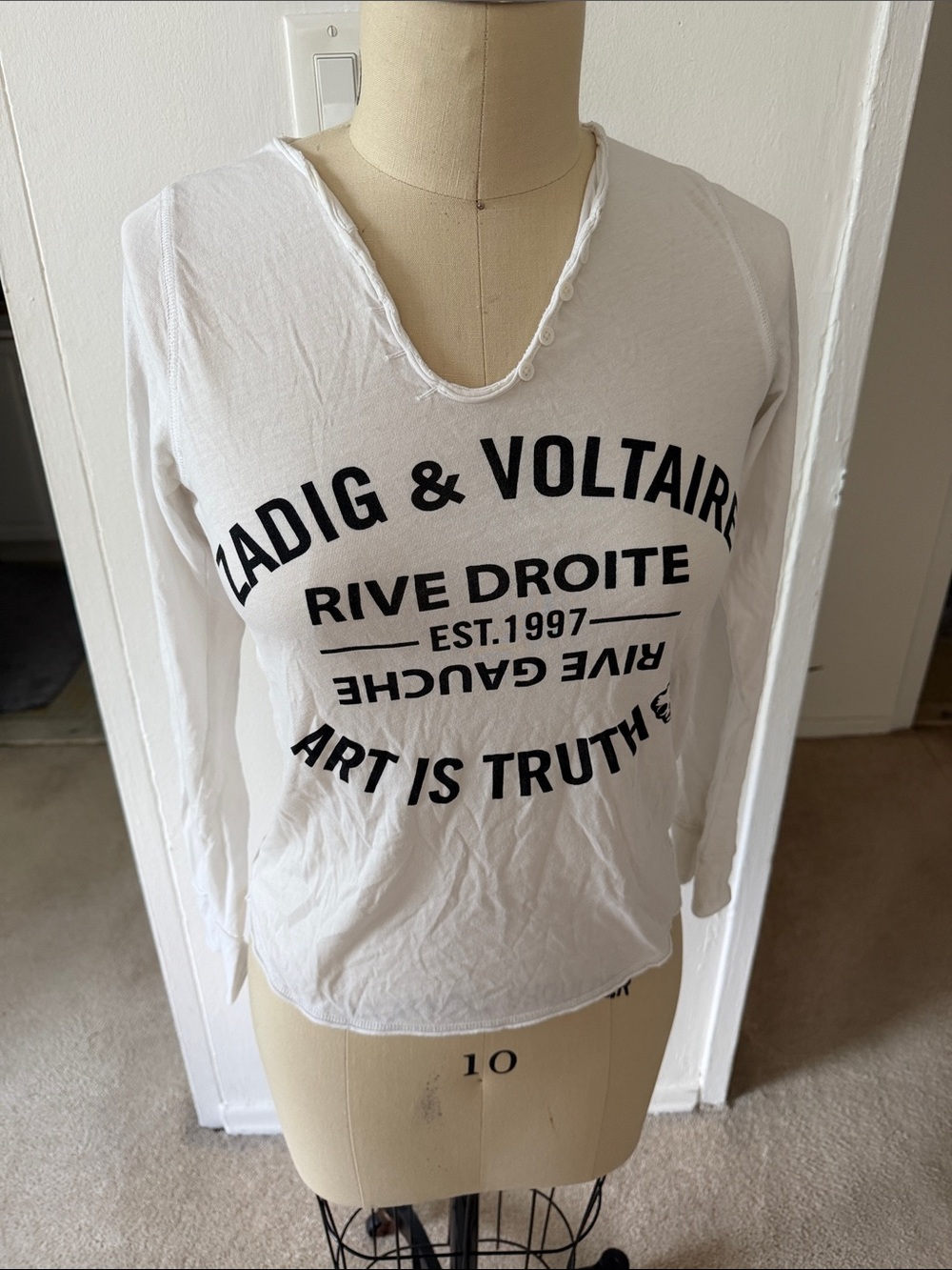 Zadig & Voltaire White Long Sleeve Graphic Tee with Black Print